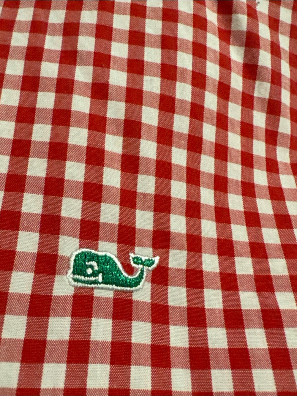 Vineyard Vines Red & White Gingham Shirt with Green Whale